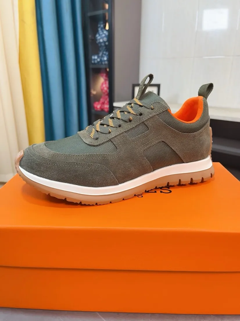 Men's shoes 💰440🌸🌸[HERMES] Hermès sneakers, the upper is made of calfskin and mesh, imported materials, full of texture, the lightweight sole is decorated with contrasting patterns, creating a versatile fashion style. Size: 38-44